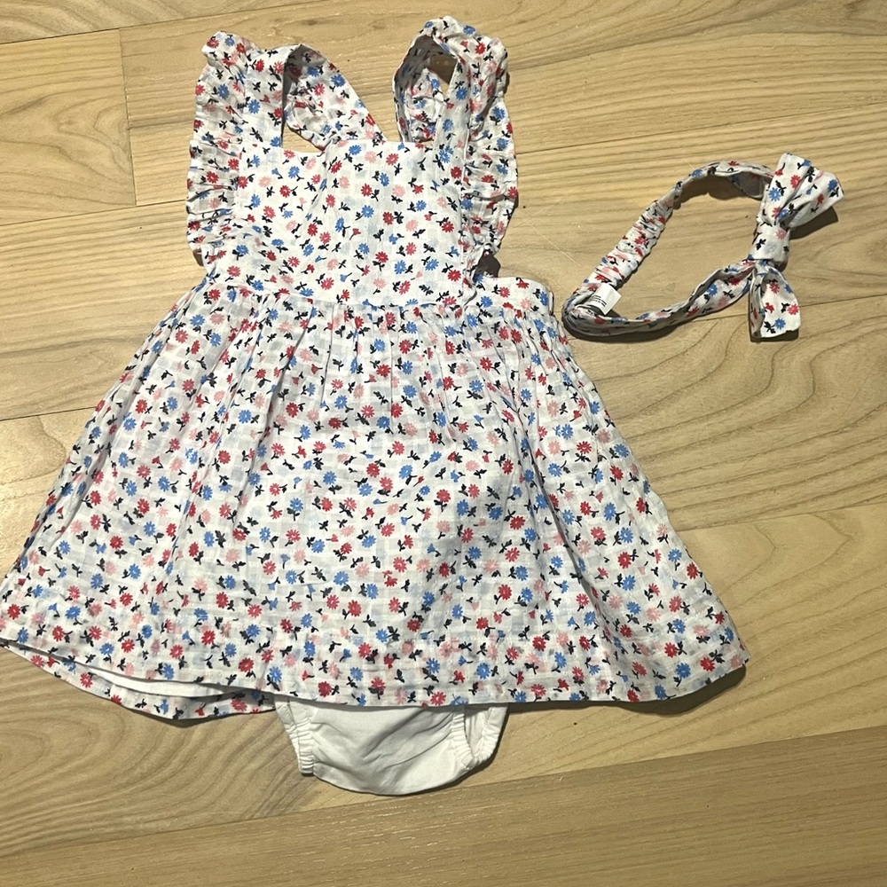 NWT GAP Baby Floral Two Piece Dress Set w/ Matching Headband